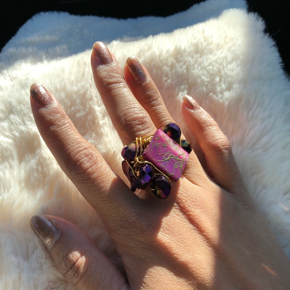 Wired wrapped gemstone ring